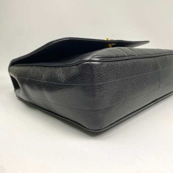 Authentic CHANEL CC Caviar Vertical Quilted Kelly Flap Bag Black Purse Handle - Picture 7 of 11